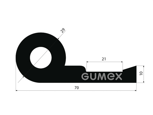 Gumový profil tvaru "P" s dutinkou, 70x29/10mm, 70°ShA, EPDM, -40°C/+100°C, čierny